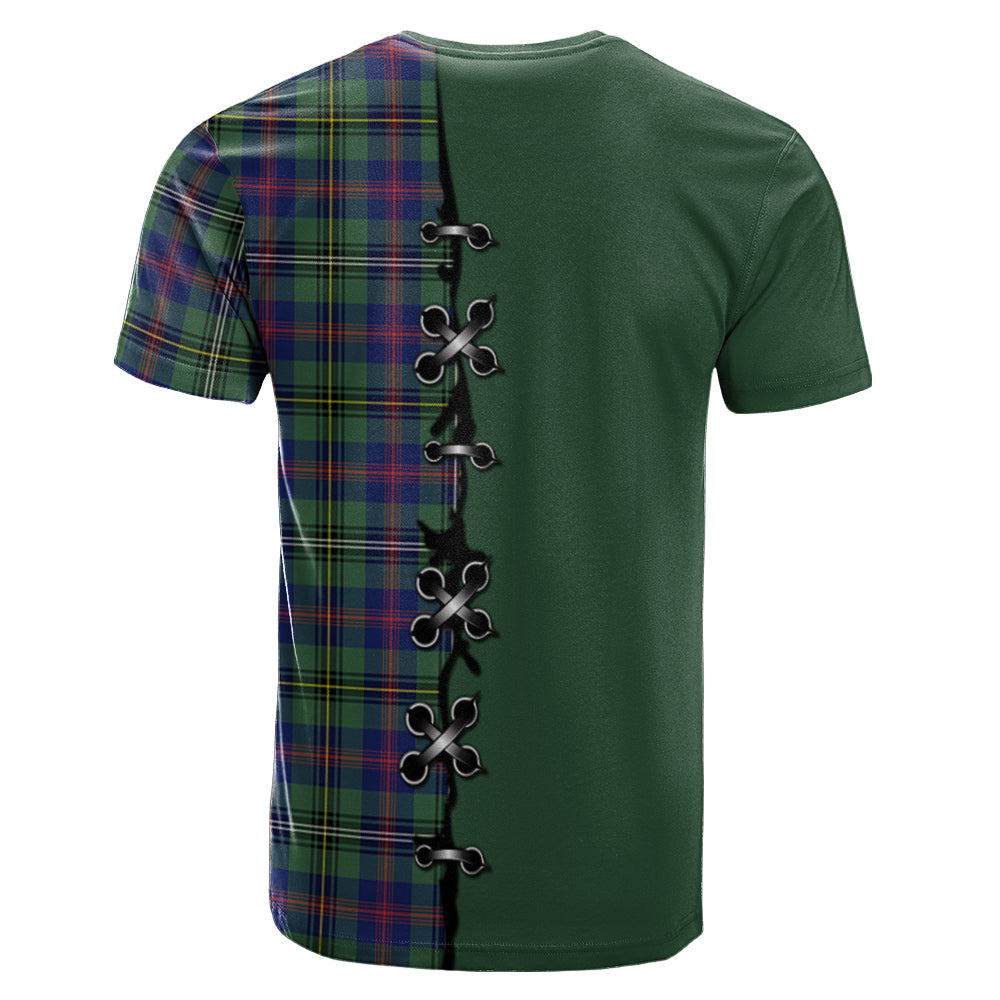 Wood Modern Tartan T-shirt - Lion Rampant And Celtic Thistle Style