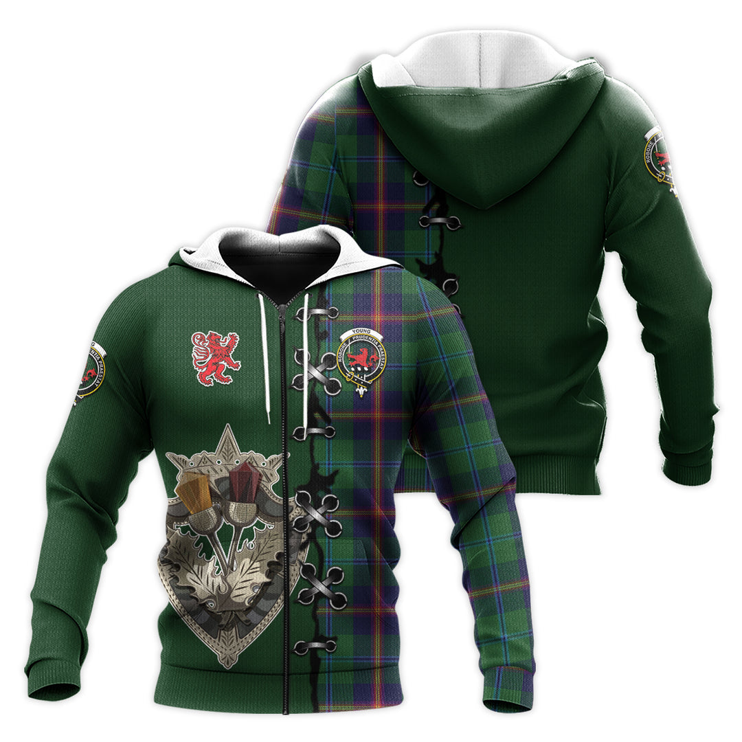 Young Tartan Hoodie - Lion Rampant And Celtic Thistle Style