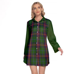 Young Tartan Women's Lapel Shirt Dress With Long Sleeve