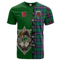Young Modern Tartan T-shirt - Lion Rampant And Celtic Thistle Style